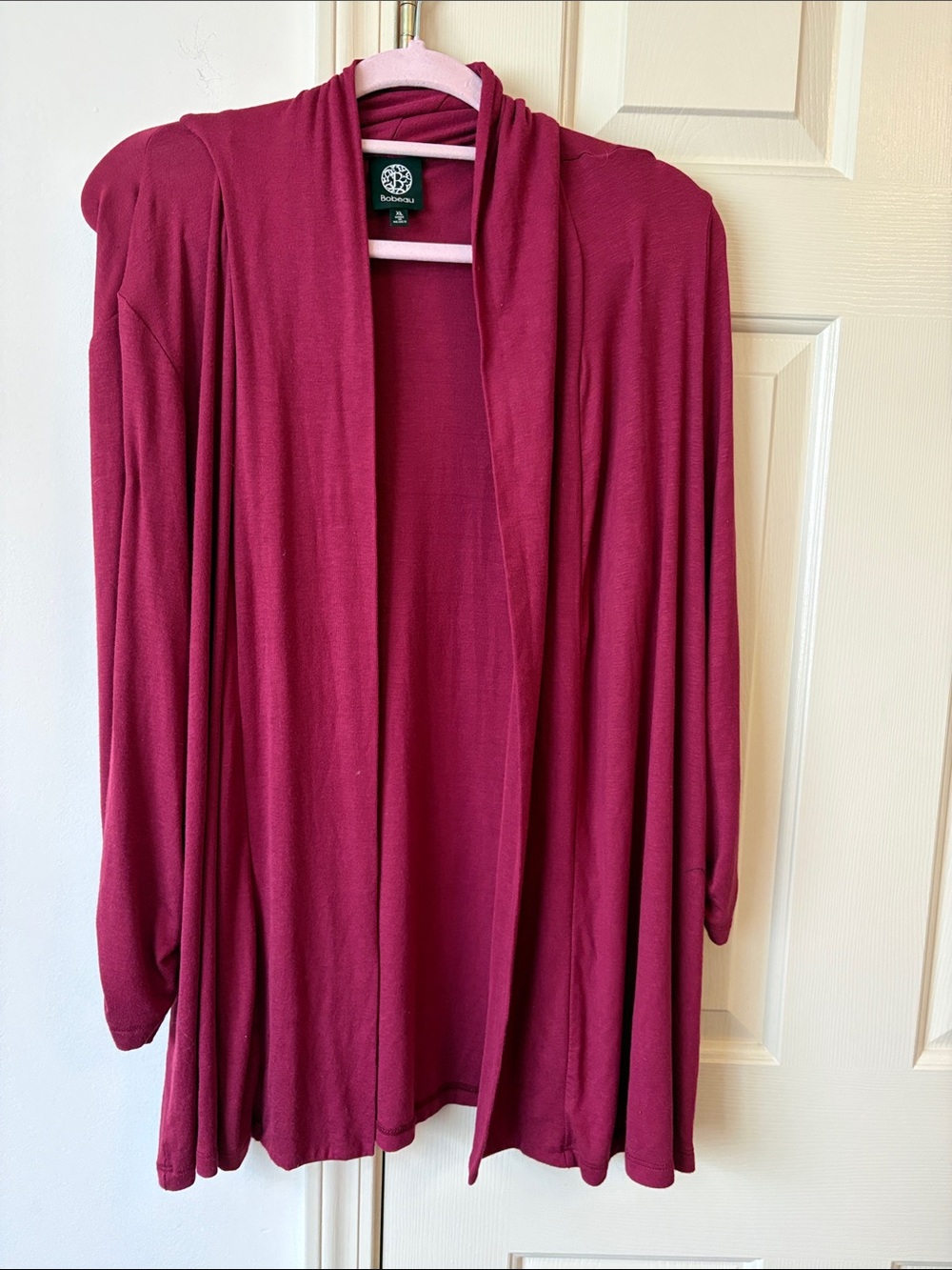 bobeau Open-Front Cardigan in Berry Red